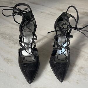 Stuart Weitzman Black Lace-Up Heels